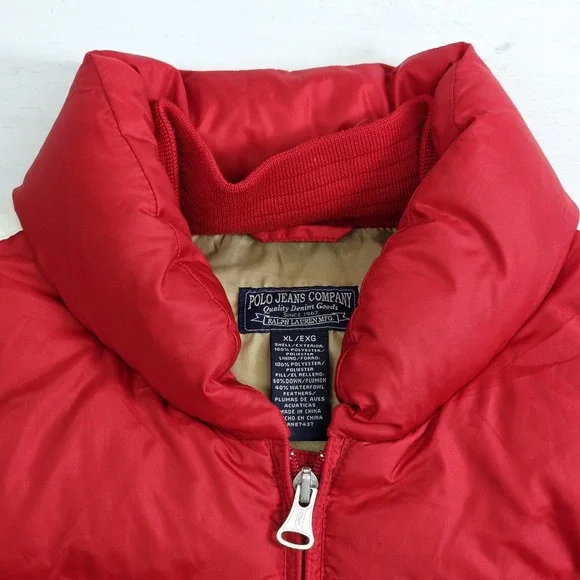 Vintage Polo Ralph Lauren Red White Stripe Down Puffer Jacket Coat Men's XL EUC